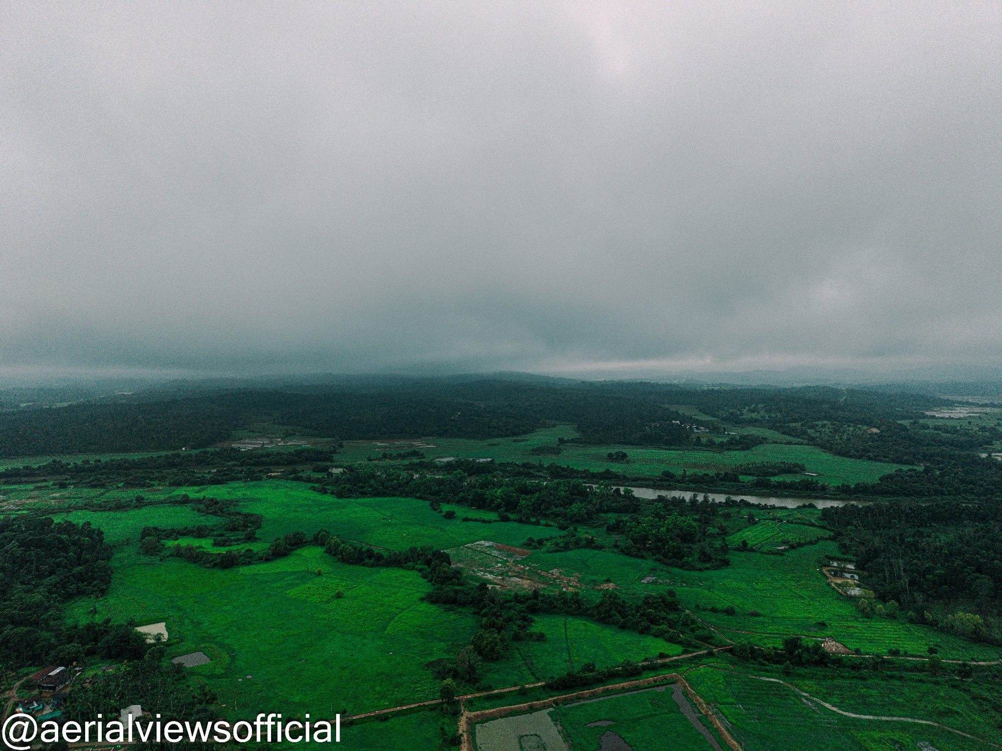 Aerial view of green countryside and natural landscape